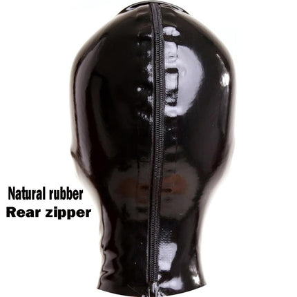 Black Latex Mask, Rubber Hood Masks with Nose Hole Only, Unisex Party Cosplay Masquerade Ball Costumes-S