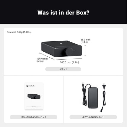 Fosi Audio V3 HiFi võimendi 600W, TPA3255 Mini 2.0CH D-klassi stereovõimendi 300W x 2, võimendi kõlaritele, sh 48V/5A toiteplokk