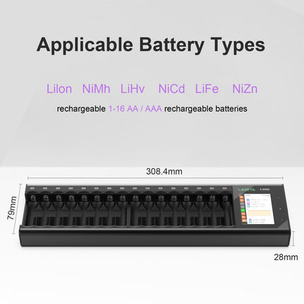 LIMETA 16 pesaga AA AAA akulaadija - universaalne USB Type-C akulaadija LCD-ekraaniga - laetav kiirlaadija Li-Ion LiHv NI-MH NI-Cd akude jaoks