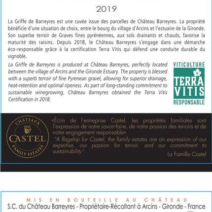 Kinkekomplekt puidust karbis – Kuiv punane vein – La Griffe de Barreyres – Haut Médoc AOP – Aastakäik 2018 – Terra Vitis