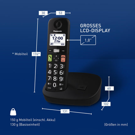Panasonic KX-TGU110EXB digitaalne juhtmeta telefon, baasjaam ja 1 telefonitoru, LCD-ekraan, suured nupud, lemmikute nupp, kuuldeaparaatidega ühilduv, must