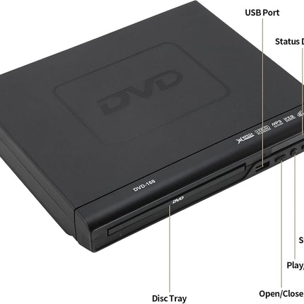 NCONCO DVD-mängija, DVD-mängija, VCD-mängija telerile AV-kaabliga, CD-mängija, USB multifunktsionaalne mängija kaugjuhtimispuldiga koduse stereosüsteemi jaoks