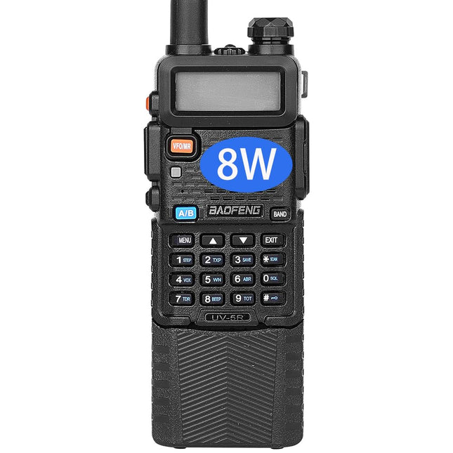 Baofeng BF UV-5R kolmekordne 8/4/1-vatine suure võimsusega pikamaa kahesuunaline raadiosaatja (144MHz-146MHz VHF ja 430MHz-440MHz UHF), kahe sagedusalaga kaasaskantav raadiosaatja 3800mAh akuga (must)