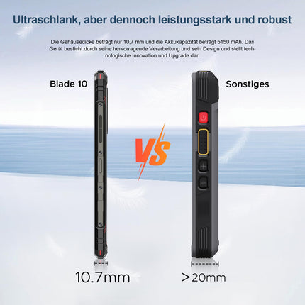 DOOGEE Blade 10 õuenutitelefon Android 15, 20GB+128GB/TF 2TB, 6.56-tolline HD+90Hz, 16MP+8MP kaamera, 5150mAh õuetelefon ilma lepinguta, 10.7 mm üliõhuke, kahekordne 4G SIM-kaart/Face ID/GPS/IP68/I69K/NFC