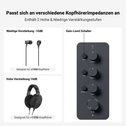 Fosi Audio SK01 Hi-Fi kõrvaklapivõimendi, ekvalaiseri eelvõimendi bassi, kesk- ja kõrgete sageduste helitugevuse reguleerimise ja valjuse kompenseerimisega, kaasaskantav A-klassi analoogvõimendi 3,5 mm ja 6,35 mm pistikutega elektrikitarrile