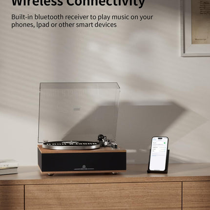 ANGELS HORN vinüülplaadimängija, Bluetooth HiFi plaadimängija kõlaritega, sisseehitatud fono-eelvõimendiga 33/45 p/min ja AT-3600L helipeaga