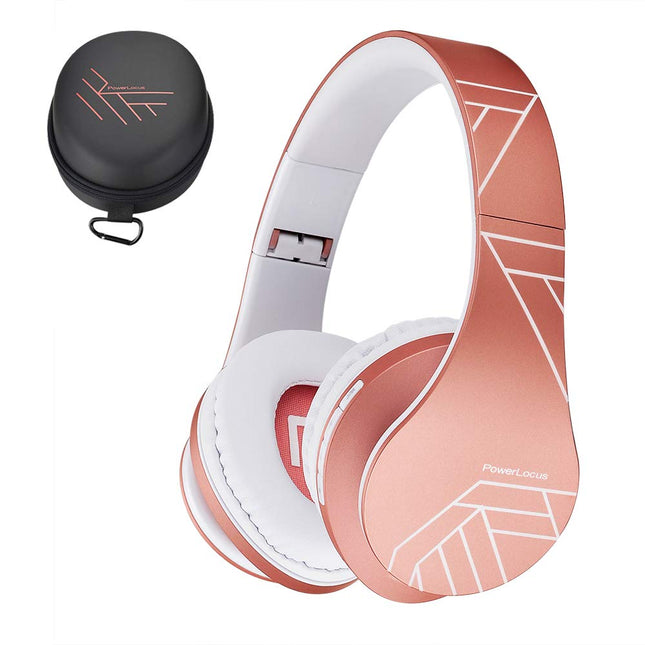 PowerLocus Bluetooth kõrvaklapid, juhtmevabad kokkupandavad stereokõrvaklapid, juhtmevabad ja juhtmega kõrvaklapid sisseehitatud mikrofoniga, Micro SD/TF, FM telefonide/iPadi/sülearvutite ja arvutite jaoks (roosakuldne)