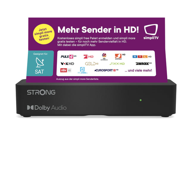 STRONG - Digitaalne HD satelliidivastuvõtja SRT 7511 - Satelliidivastuvõtja ORF-ile koos kaardiga (simpliTV), DVB-S2 Full HD - Dolby Audio - USB ja SCART ühendused - Ainult Austrias - Must