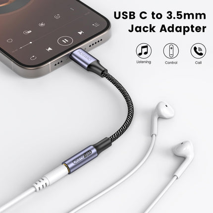 MOSWAG USB Type-C - 3,5 mm kõrvaklapipesa adapter, audio USB C - Aux adapter iPhone 16 Pro Max/16 Pro/16 Plus/16/15 Pro/15, Samsung Galaxy S24 S23 S22 S21 S20, Huawei, Pixel, iPad ja muu jaoks