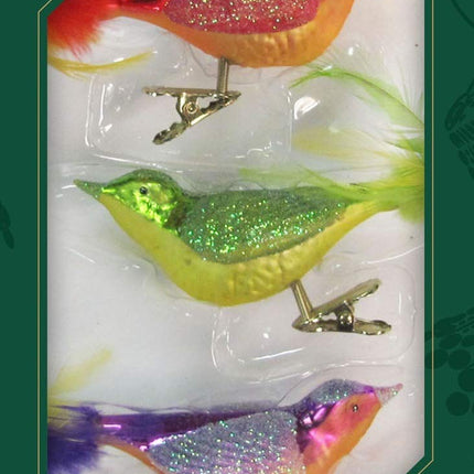 Dekohelden24 Bird Fantasy Set with Clip, Lilac - Christmas Tree Decoration, Glass, Set of 3, Christmas Decorations