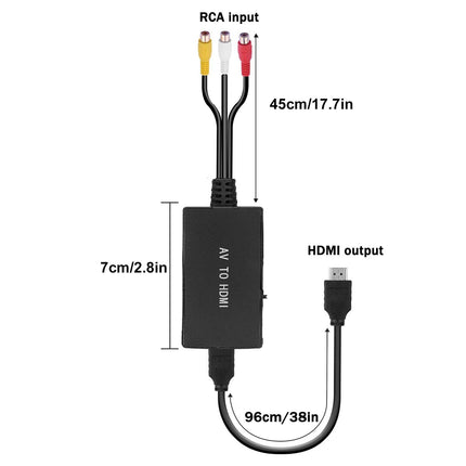 uhddadi RCA-HDMI muundur, AV-HDMI adapter, AV-komposiit CVBS video- ja helimuunduri adapter, mis toetab 1080P resolutsiooni PS2/PS3/STB/Xbox VHS/VCR/Blue-Ray DVD-mängijatele
