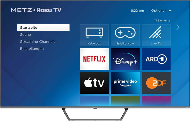 METZ Blue Roku TV, QLED 4K, nutiteler, 65 tolli, 164 cm, kolmekordne tuuner, WLAN, LAN, HDMI, USB