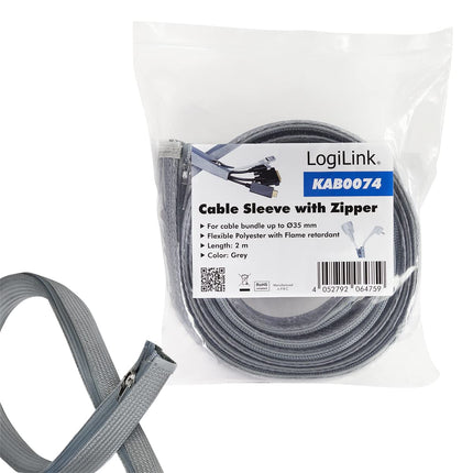 LogiLink KAB0074 - Kaabliümbris lukuga kaabli kaitsmiseks ja korrastatud välimuse tagamiseks, Ø35 mm, 2 m, hall