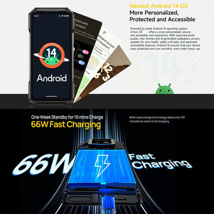 Ulefone Armor 24 24GB+256GB Outdoor Handy ohne Vertrag, Android 14 Outdoor Smartphone ohne Vertrag, 22000mAh 66W, 64MP Nachtsichtkamera IR, 6.78" FHD+, 1000Lumen LED Licht, Dual 4G LTE/NFC/GPS/OTG