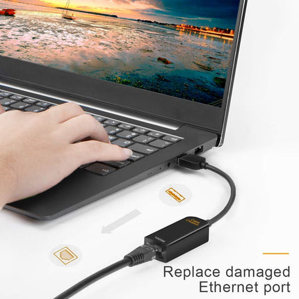 USB 3.0 LAN Adapter, CableCreation USB to RJ45 10/100/1000 Mbps Gigabit Ethernet Adapter, USB 3.0 Network Cable Compatible with MacBook, Xiao Mi Box, Switch(NS), PC, Black