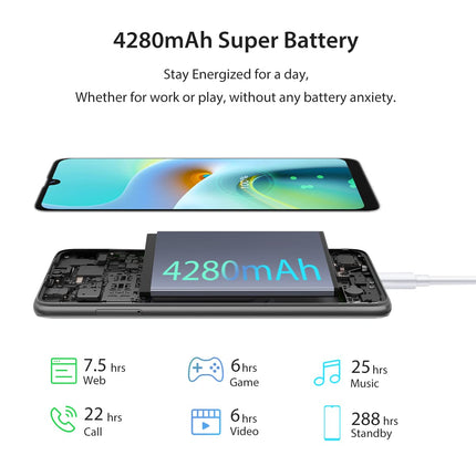 Blackview Unisoc T310 Quad-Core 3GB + 64GB, Display HD+ 6,088, Camera 13MP + 5MP, Battery 4280mAh, Mobile Phone 4G Dual SIM Android 11, Fingerprint Sensors, GPS, Black