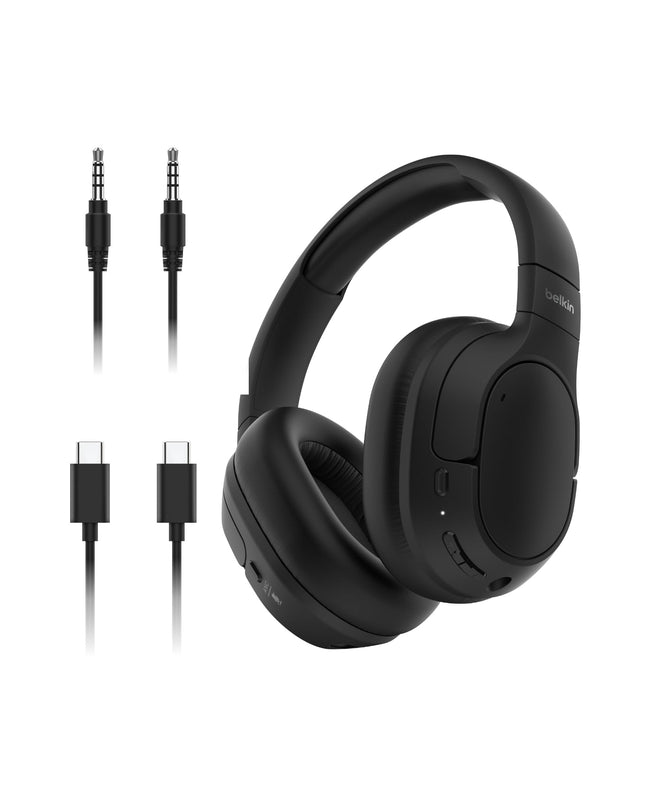 Belkin SoundForm Isolate mürasummutavad kõrvaklapid, juhtmevabad Bluetooth-kõrvaklapid, mikrofoniga peakomplekt, kõrvapealsed kõrvaklapid 60-tunnise esitusajaga, sügav bass, CloudCushion kõrvaklapid – mustad