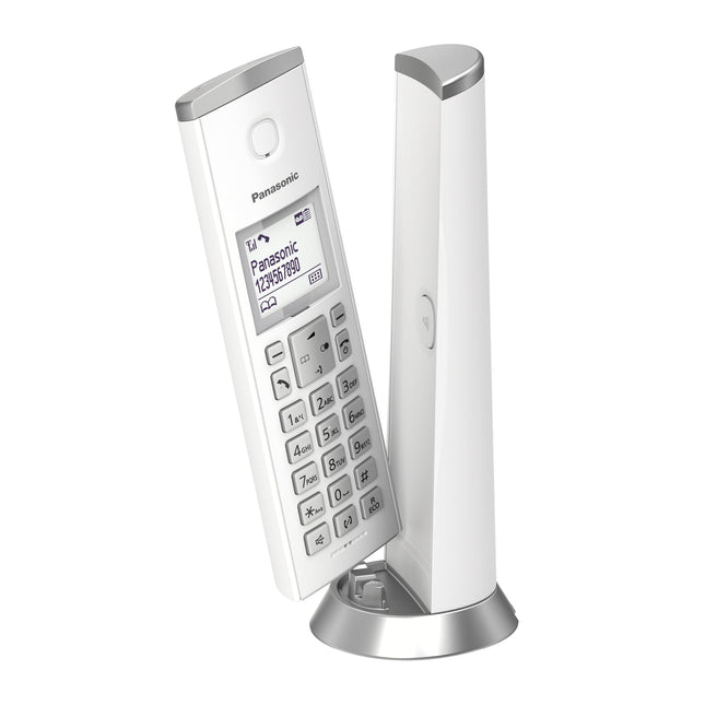 Panasonic KX-TGK220GW disainjuhtmevaba telefon automaatvastaja, jaama ja telefonitoruga, valjuhääldi, valge LCD-ekraan, ebameeldivate kõnede blokeerija, telefonitoru magnet, valge