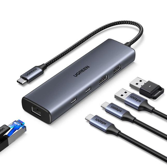 UGREEN 10Gbps USB C jaoturiga Etherneti adapter 2*USB C 3.2 ja 2*USB A USB C LAN-adapteriga, mis ühildub iPhone 16, iPad Pro/Air, MacBook Pro/Air, Galaxy S24, Steam Decki jne-ga.