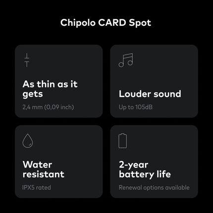 Chipolo Spot komplekt - 2x ÜKS + 1x kaart - võtme- ja rahakotiotsija, Bluetooth-jälgija võtmetele, rahakott - töötab Apple Find My rakendusega (ainult iOS) (Near Black)