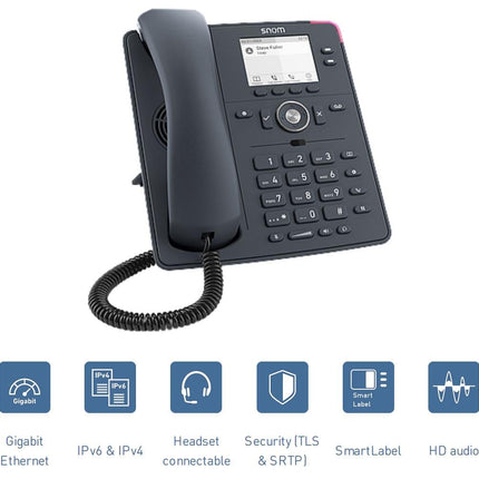 Snom D150 kiltkivihall IP lauatelefon, 2 SIP identiteeti, gigabitise Etherneti ühendus, PoE, 2,8 halltoonides TFT LCD, SmartLabel funktsiooniklahvid, HD-heli, FritzFon, Fritzbox ühilduv