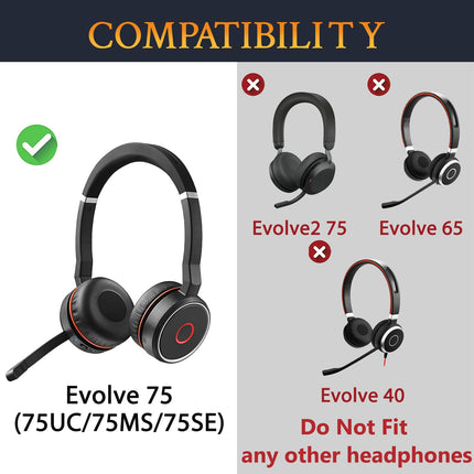 SOULWIT jahutusgeeliga vahetuskõrvapadjad Jabra Evolve 75 (75 UC 75MS 75SE) stereo Bluetooth-peakomplektile/kõrvaklappidele, vahetuspadjad mürasummutava vahuga