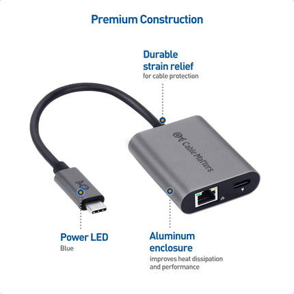 Cable Matters USB C Ethernet Adapter 2.5Gb with 100W charging function, 2.5G USB C LAN Adapter (2.5 GBit/s Ethernet Port) - Compatible with MacBook Pro, iPad Pro, XPS, Microsoft Surface Pro