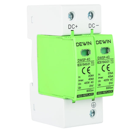 DEWIN ülepingekaitseseade, 2P 40kA ülepingekaitse, piksekaitse, ülepingekaitse, 35 mm DIN-rööpale kinnitatav ülepingepiirik, AC 420V