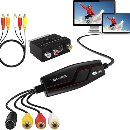 Videokaart, USB 2.0 videokaart, RCA-USB videomuundur, teisendab VHS-videokasseti, Hi8 Mini DV digitaalseks arvuti- ja telerikaamera jaoks, ühildub Mac OS X-i või Windowsiga