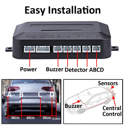 MOCNT Car Parking Aid 4 Rear Sensors Reversing Aid Vehicle Reversing Alarm Parking System Parking Sensors Reversing Parking Aid Reversing Radar System Buzzer Alarm Warning Blue