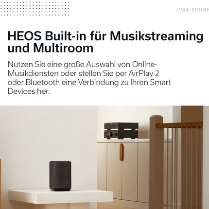 Denon PMA-900HNE HiFi võimendi, stereovõimendi sisseehitatud HEOS-iga, 2x85W, sisseehitatud fono eelvõimendi, kõrglahutusega sertifikaat, AirPlay 2, Bluetooth, must