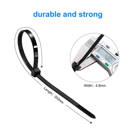 SWEED cable ties black 300mm, 1000 pieces cable ties UV-resistant, 4.8mm wide cable ties tensile strength of up to 22kg for industry, horticulture, cable industry