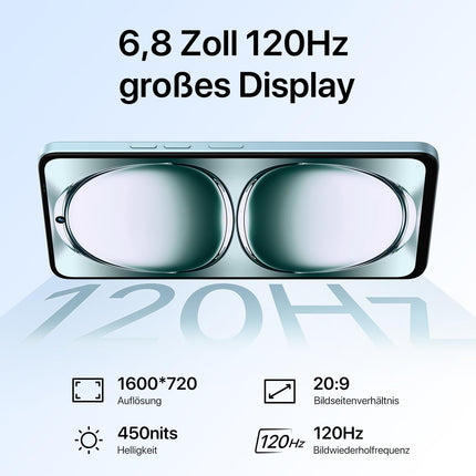 UMIDIGI Note 100 mobiiltelefon, Android 14 nutitelefon ilma lepinguta, 120Hz kaheksatuumaline protsessor, 16(8+8) GB + 256GB mobiiltelefon ilma lepinguta, 6,8 tolli, 50MP, näo- ja sõrmejäljelugeja, NFC, 5000mAh, GPS, kahe SIM-kaardiga nutitelefon