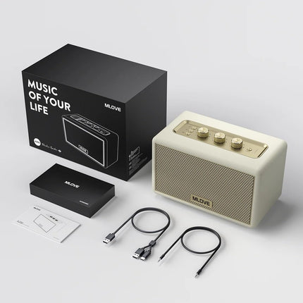 MLOVE A200 Portable Bluetooth Speaker with Aux Input, Micro SD Card Slot, USB Port, Powerful Bass Subwoofer, TWS Pairing, Long Battery Life, and 80W Peak Power (White)