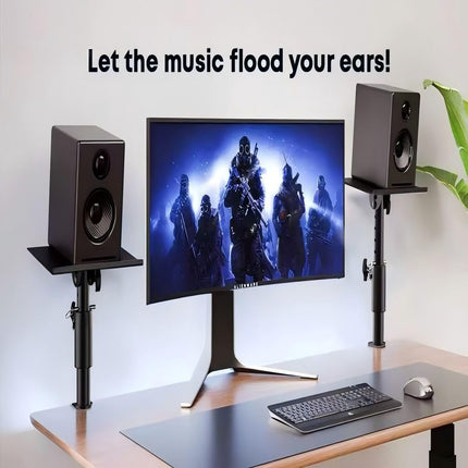 Speaker stand, monitor speaker stand with desk clamp, height and tilt adjustable, speaker stand load capacity up to 30 kg, black