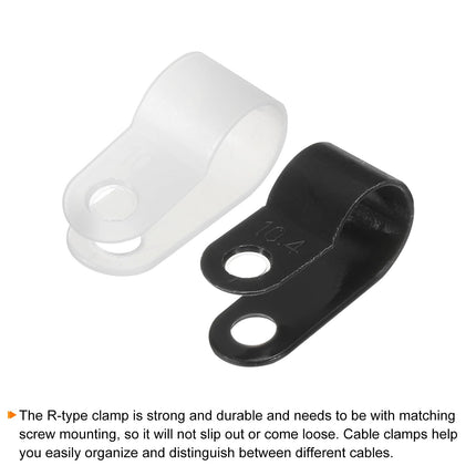 QUARKZMAN R-Type Cable Clip Wire Clamp, 10.4 mm 0.41 inch Nylon Screw Fastening Cable Tie Clips with Screws White Black for Cable Management Pack of 200