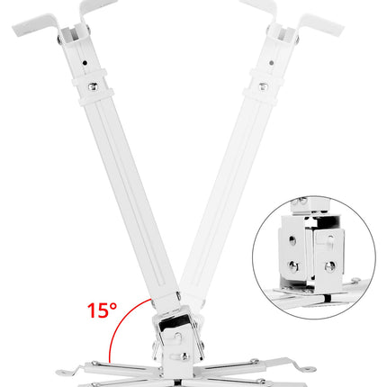 QWORK® universaalne projektori laekinnitus, 360° pööratav, 15° kallutatav, teleskoopiline 40–63 cm, kandevõime kuni 15 kg – valge