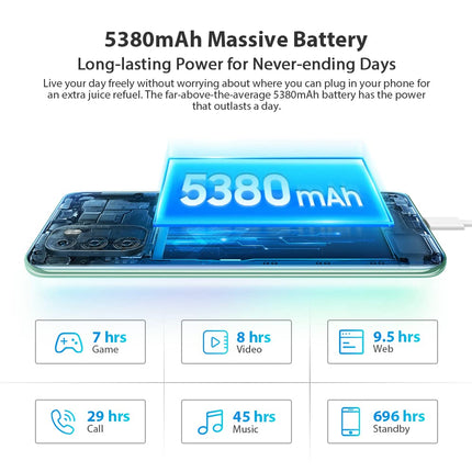 Blackview A70P Android 11 nutitelefon, 6,5-tolline HD+, 8,3 mm õhuke ja kerge, 5380mAh aku, 13MP + 5MP, kahe SIM-kaardiga 4G mobiiltelefon, näotuvastus ja sõrmejäljelugeja, GPS, sinine