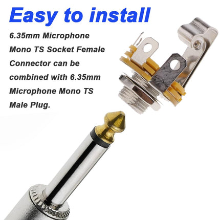 Xiatiaosann 6.35 mm Microphone TS Jack, Panel Mount Jacks with 6.35 mm High Performance TS Mono Solder Jack Connection (20 Pack)