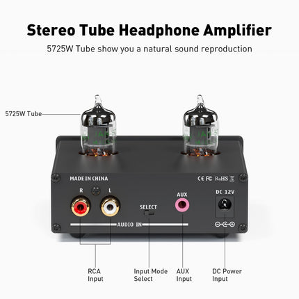 Fosi Audio P2 Tube Headphone Amplifier Vacuum Tube Preamplifier Mini Hi-Fi Stereo Audio with Low Ground Noise Output Protection for Headphones
