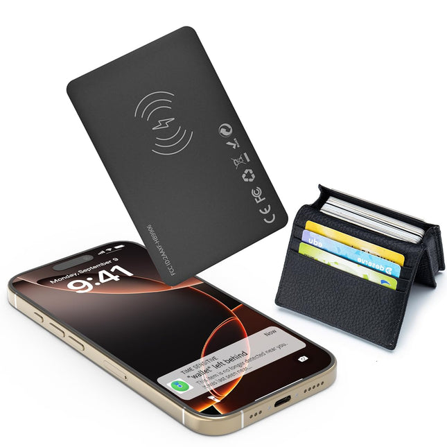 LONGTOO Smart Wallet Tracker (2 Pack), Bluetooth Anti-Lost Slim Wallet Finder, Rechargeable Long-Range Locator, Item Finder, Suitable for iPhone (iOS), Apple Find My