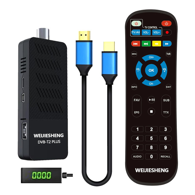 Digitaalne maapealne dekooder 2024, DVB-T2 mini-TV-pulk, HD 1080P H.265 HEVC 10-bitine, toetab HDMI, AV, Etherneti, USB Wi-Fi, projektorit, PVR-i, multimeediat [2-ühes kaugjuhtimispult teleri juhtimisega]