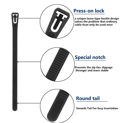 Armpow 100 Pack 7.6mm x 450mm Cable Ties Reusable UV-Resistant Strong Nylon Releasable Cable Ties with 50kg Tensile Strength (Black)