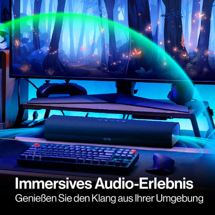 OXS Thunder Lite PC Gaming Soundbar, telerite heliribad virtuaalse ruumilise heliga, 2 täisribaelementi, bassitoru, kompaktne disain, HDMI/Aux/optiline ühilduvus, Bluetooth 5.0 juhtmevaba ühendus