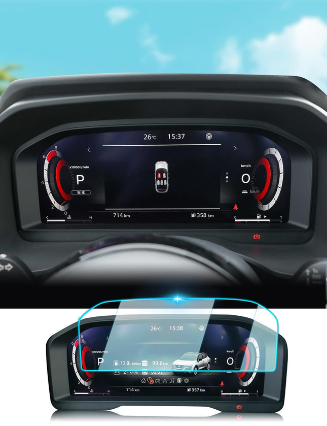 BIXUAN 12,3-tolline navigatsiooniekraanikaitse, mis ühildub Nissan Qashqai J12 2021 2022 2023 2024 ekraanikaitsega Qashqai J12 2024 läbipaistev 9H kriimustuskindel karastatud klaas GPS-navigatsioonikile