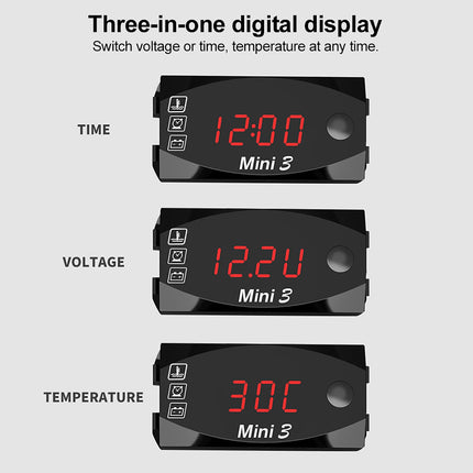 LED-digitaalne näidik mootorratta kellatermomeetriga voltmeeter veekindel IP67 12V mootorrattale