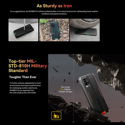 Blackview BV4800 Pro Outdoor Mobile Phone without Contract 2025, 12GB+128GB-2TB, 6.56" HD+ Outdoor Smartphone Android 14, 16MP+8MP, 5180mAh Battery, IP68 Waterproof Mobile Phone, Dual 4G LTE, NFC, OTG, GPS, FM, Orange