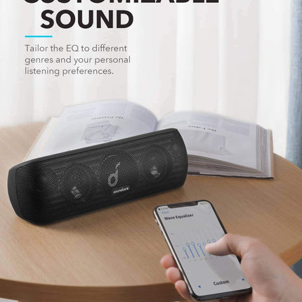 Soundcore Motion+ Bluetooth HiFi Speaker with Hi-Res 30W Audio, Intense Bass, Wireless, with App, USB-C Connectivity, Flexible EQ, 12h Battery Life, IPX7 Water Resistance (Black)