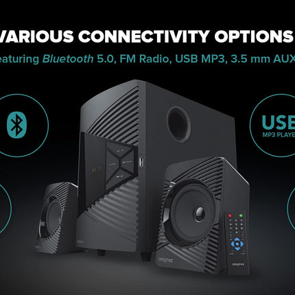 Creative SBS E2500 võimas 2.1 Bluetooth kõlarisüsteem subwooferiga arvuti ja teleri jaoks, must