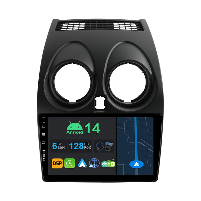 YUNTX 9-tolline Android 14 autoraadio navigatsiooniga Nissan Qashqai J10 2008-2014 | Octa Core | 6 GB 128 GB | Sisseehitatud 4G LTE | CarPlay ja Android Auto | DSP | DAB | HDMI | Kahesageduslik WiFi | Bluetooth 5.0